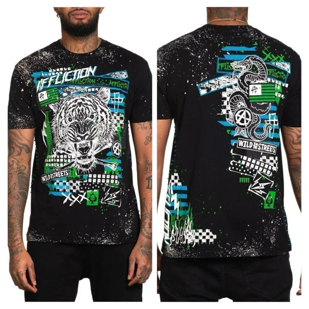 Affliction Concrete Jungle Tiger Distressed T-Shirt Size Large New